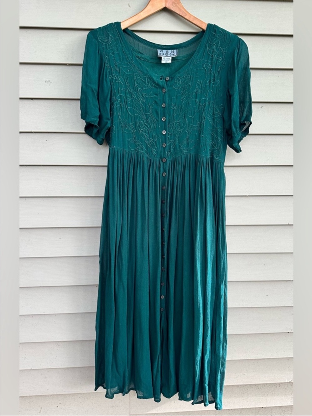 Vintage 90s rayon flowy dress green size medium